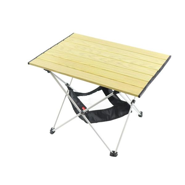 

portable camping wood grain table with aluminum hard-ed folding in a bag for picnic, camp, easy to clean camp furniture