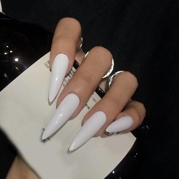 

nail gel fake nails long tip white wear-resistant stickers finished 24 with glue, Red;pink