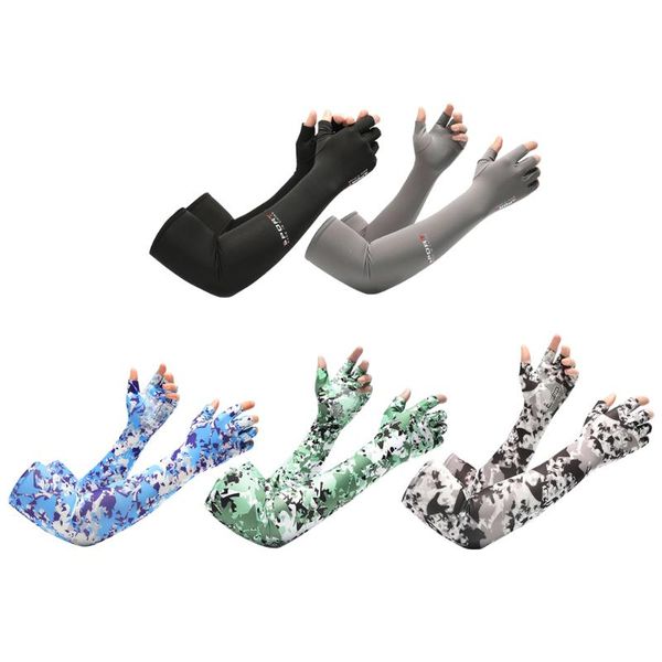 

elbow & knee pads summer ice fabric arm sleeves half finger sun uv protection outdoor sports sunshade cover for men women, Black;gray
