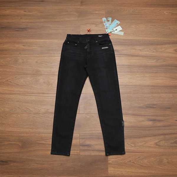 

high-end fashion simple trend casual stretch arrow zebra crossing distressed straight all-match jeans, Blue