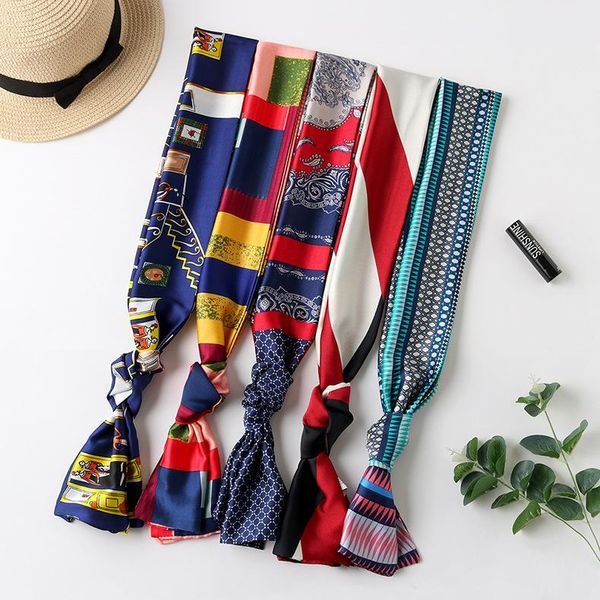 

scarves small 15*150cm silk scarfs for women print handle bag ribbons brand fashion head long skinny wholesale, Blue;gray