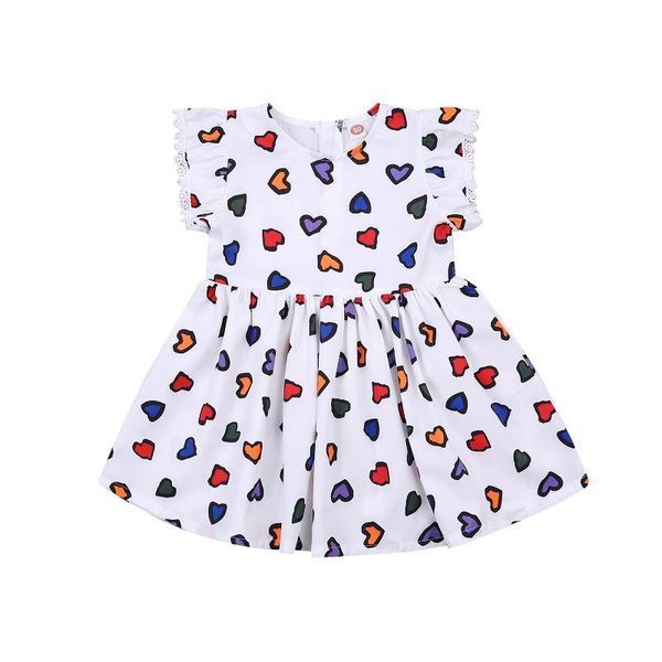 

2-7y toddler kids girls dress ruffles sleeveless heart print a-line princess girl dresses one pieces summer clothes girl's, Red;yellow