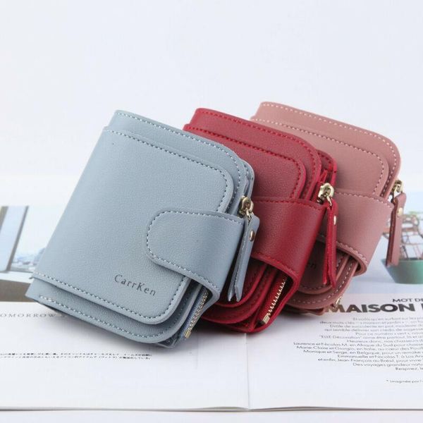 

wallets 2021 est womens short small money purse wallet ladies leather folding coin card holder female, Red;black