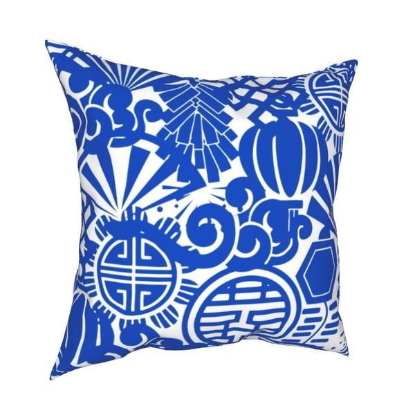 

cushion/decorative pillow chinese symbols in blue porcelain case oriental chinoiserie pottery cushion cover decor pillowcase for room 40x40c