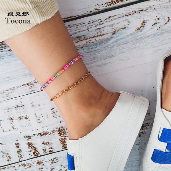 

anklets tocona summer colorful bead for women gold chain fashion foot -jewelry 2pcs/sets bohmeian jewelry wholesale 8462, Red;blue