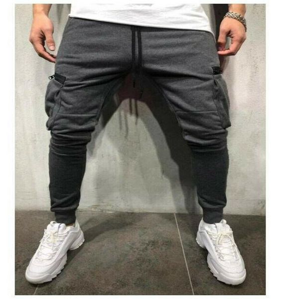 

mens gym slim fit trousers tracksuit bottoms skinny joggers sweat track pants ca men's, Black