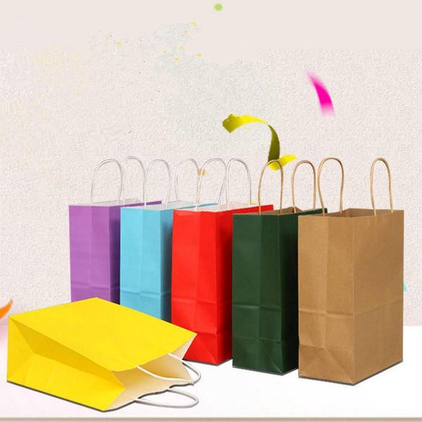 

gift wrap 10pcs/lot 22x16x8cm festival kraft paper bag shopping bags diy multifunction candy color with handles