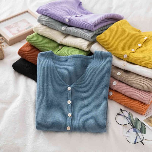 

women's knits & tees winter knitted cardigan women v-neck sweater outdoor knitted cardigan thin autumn base cardigans womens 4, White