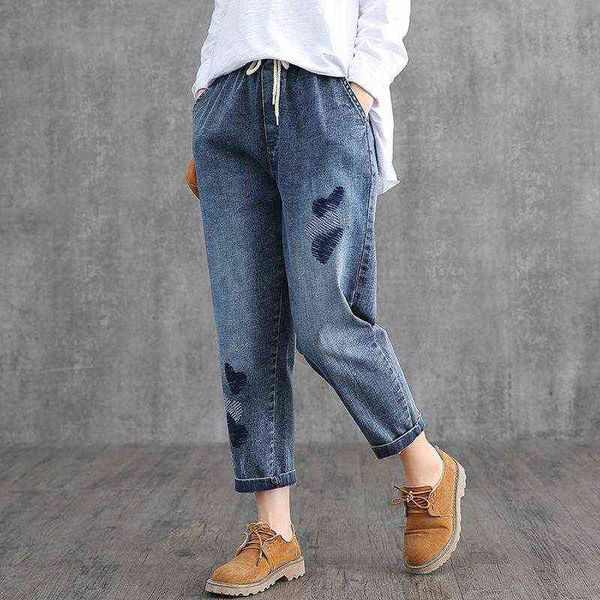 

women's embroidered straight jeans, casual pants, loose, autumn, Blue