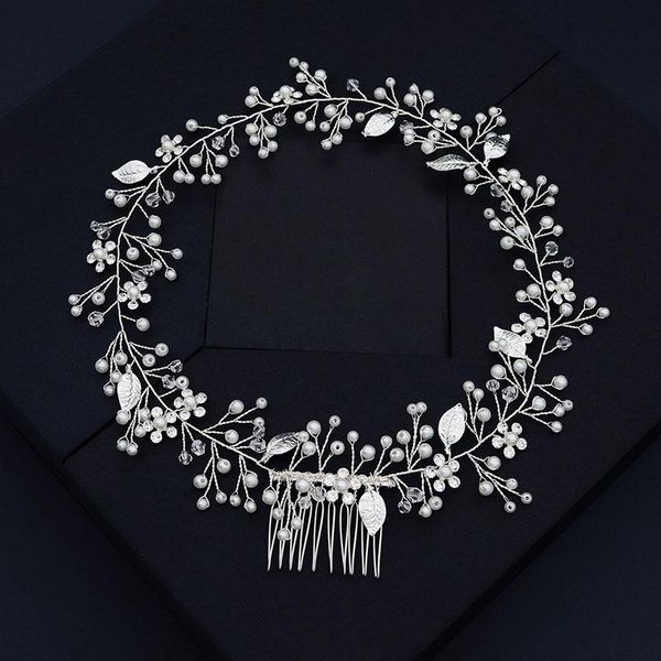 

other slbridal handade alloy leaf crystal rhinestones bridal hairbands with comb wedding headband hair accessories bridesmaids jewelry, Golden;white