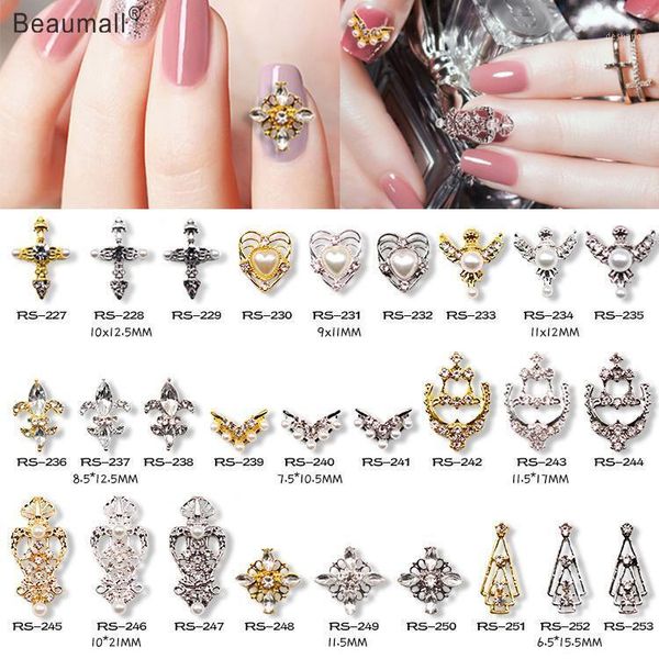 

10pcs/lot, 3d nail art elegant designs gold/silver alloy with pearls crystal rhinestones tips beauty1, Silver;gold