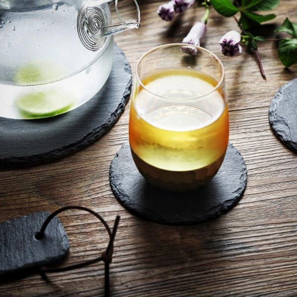 

mats & pads 10/15/20cm slate stone coasters round black natural edge drink pad serving plate for bar and home table decor