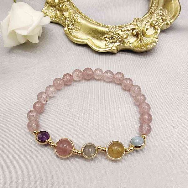 

new strawberry crystal bracelet pearl pomegranate lime moonstone pink crystal colorful bracelet, Black