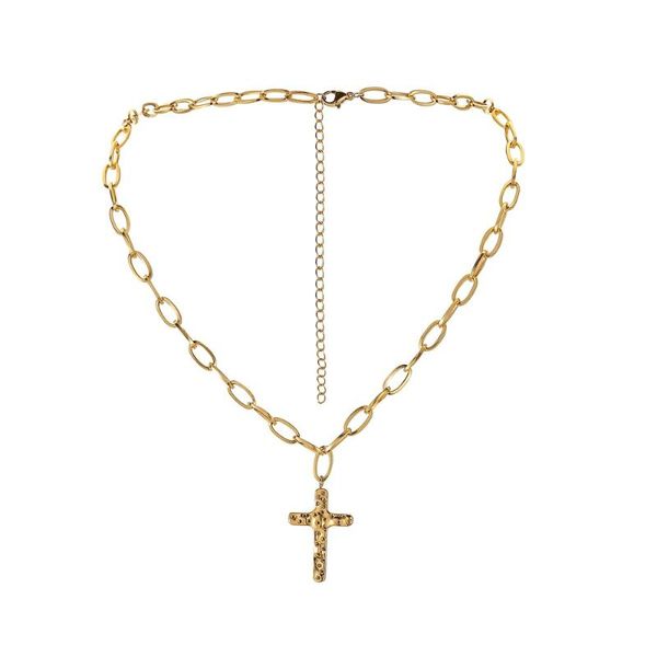 Anhänger Halsketten Edelstahl Jesus 18 Karat Gold Männer Kette Kreuz Halskette Für Frauen Einfache Metall Halsband Kragen Geschenk Tasche Verpackung