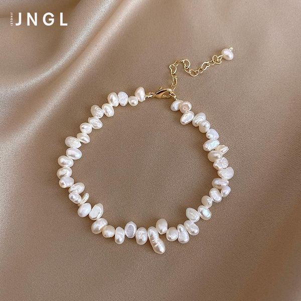 

link, chain irregular natural pearl bracelet female ins niche design personality simple string tide high-end feel hand ornaments, Black