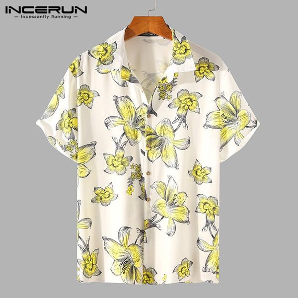 

summer men hawaiian shirt flower printed turn down collar short sleeve breathable 2021 streetwear beach camisas 3xl incerun men's casu, White;black