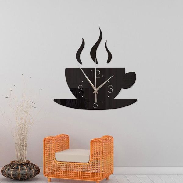 

wall clocks coffee cup pattern 4 color clock sticker stickers fashion removable 3d mirror mural diy home decor acrylic