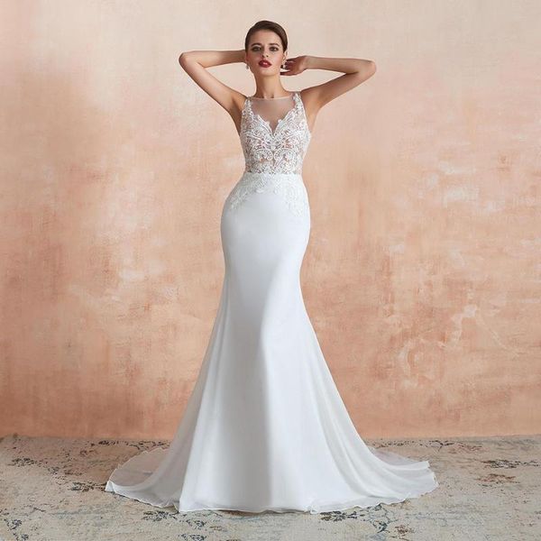 

other wedding dresses boat neck custom made white ivory mermaid sheer jewel lace appliques chiffon sweep train chic rustic bridal