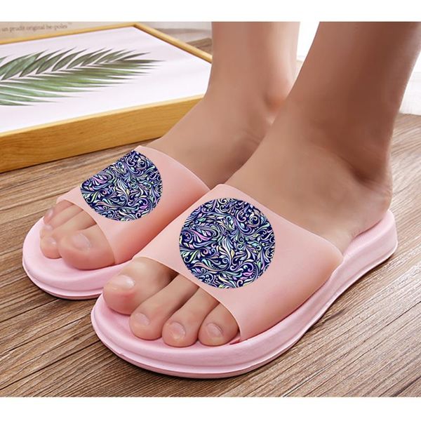 

slippers women stylish purple pattern indoor flat summer beach sandals slides home non-slip flip flop, Black