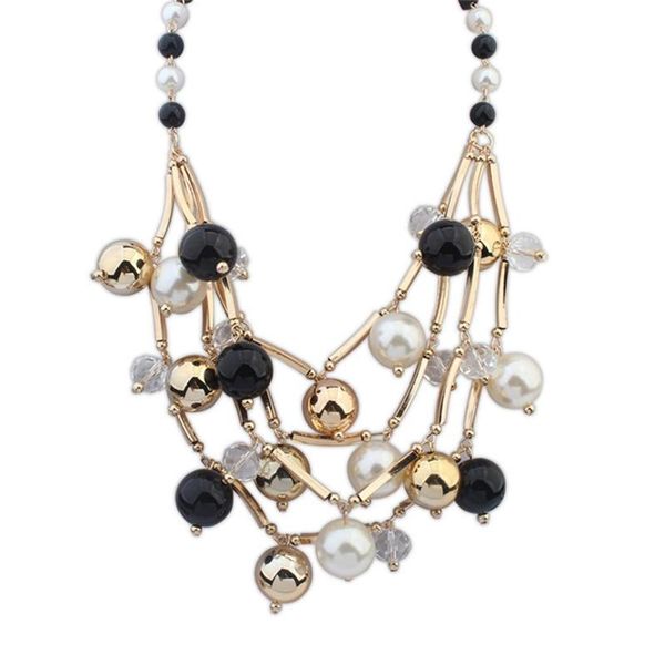 

pendant necklaces bohemia retro multilayer crystal pearl women charm statement long sweater chain necklace jewelry, Silver