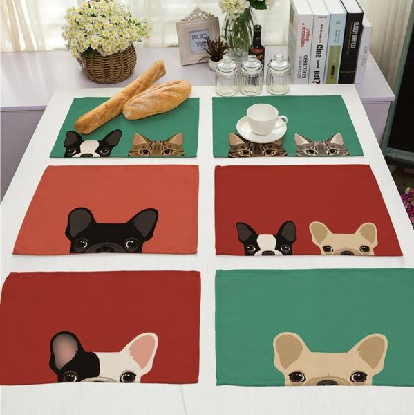 

mats & pads non-slip insulation placemat for table dinner cute dogs cotton linen home decor 42*32cm dd222