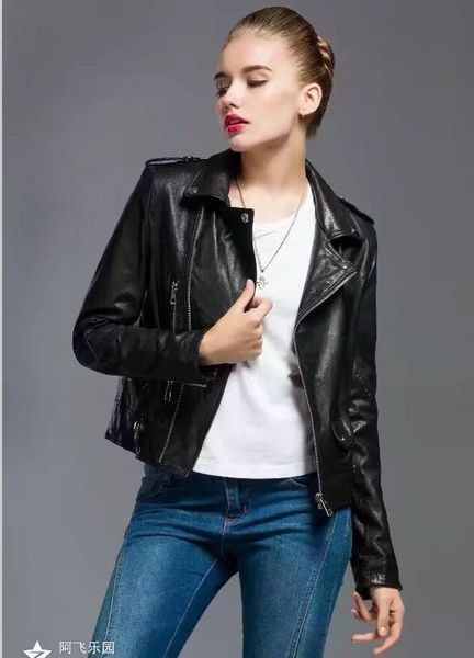 

men's leather & faux women genuine jacket zipper casual soft sheepskin coat comfort jaqueta de couro feminina slim real coats py001, Black