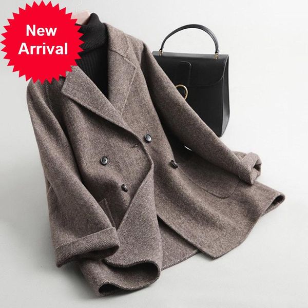 

women's wool & blends women 2021 a38522 fall winter fashion plaid jacket lady long style pocket leisure coat, Black