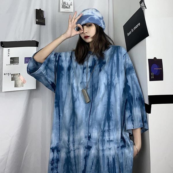 

women's t-shirt 2021 spring and summer trend dark black irregular ink-splashing tie-dye printing loose half-sleeved fashion, White