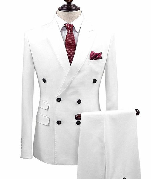 

mens suits slim fit 2 pieces business groom double-breasted jacket tuxedos white blazer for wedding prom evening(blazer+pants) men's &, White;black