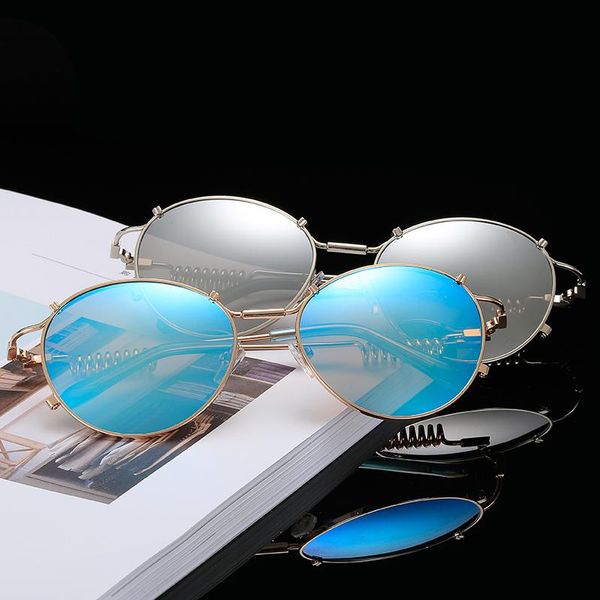 

outdoor eyewear fishing sunglasses punk steam crown mirror metal oval frame double spring driving glasses men women
