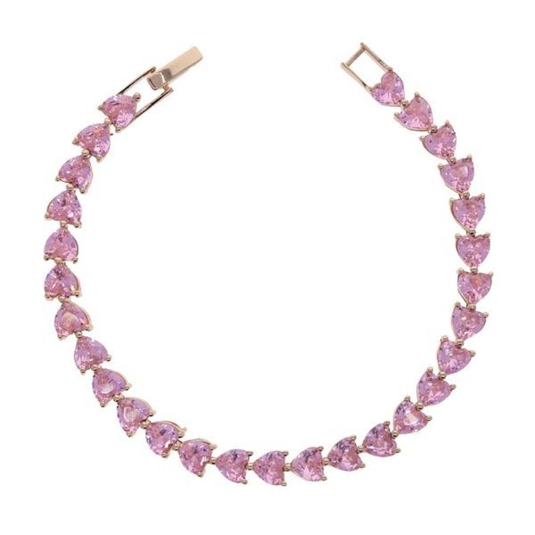 

charm bracelets rose gold pink 5a cz heart shape bracelet iced out bling tennis chain for women men fashion jewelry, Golden;silver