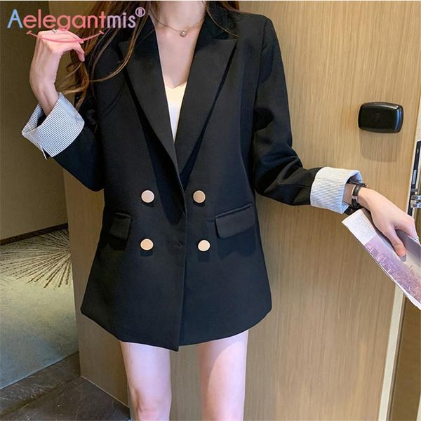 

women's suits & blazers women office lady casual oversized black striped cuff vintage chic female solid blazer jackets outerwear, White;black