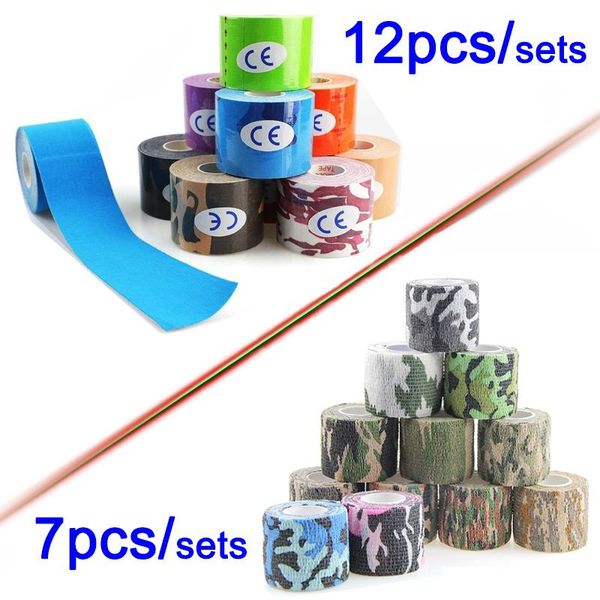

sets relief bandage kinesiology tape roll sports running knee recovery athletic gym fitness protector elastic strap elbow & pads, Black;gray