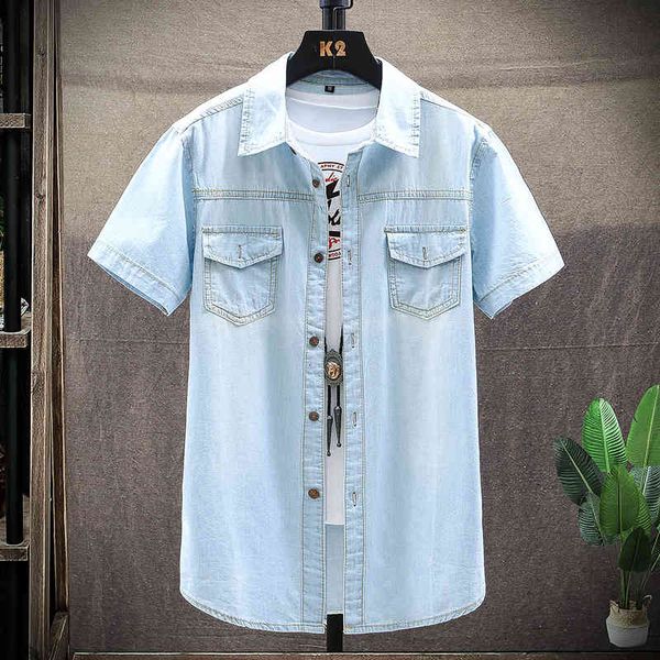 

men's casual shirts summer shirt denim good quality cotton thin jean fashion short sleeve 44td, White;black