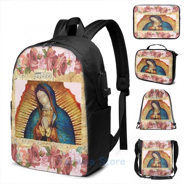 

backpack funny graphic print our lady of guadalupe virgin mary mexico tilma juan diego usb charge men school travel lapbag