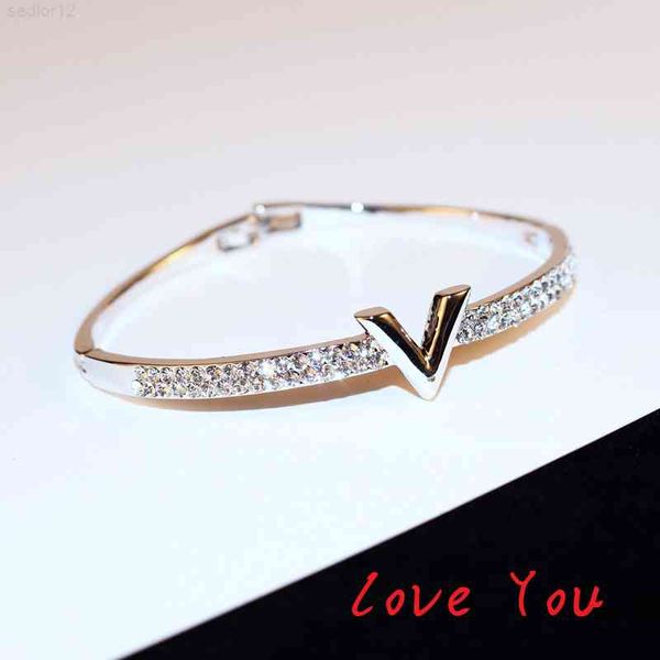 

hard bracelet luxury zircon bangle letter v bracelets ladies party exquisite jewelry clothing accessories bangles, Black