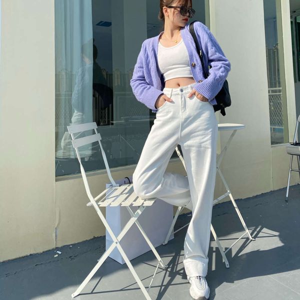 

long for women tall wear loose wide leg high waist spring style, Blue