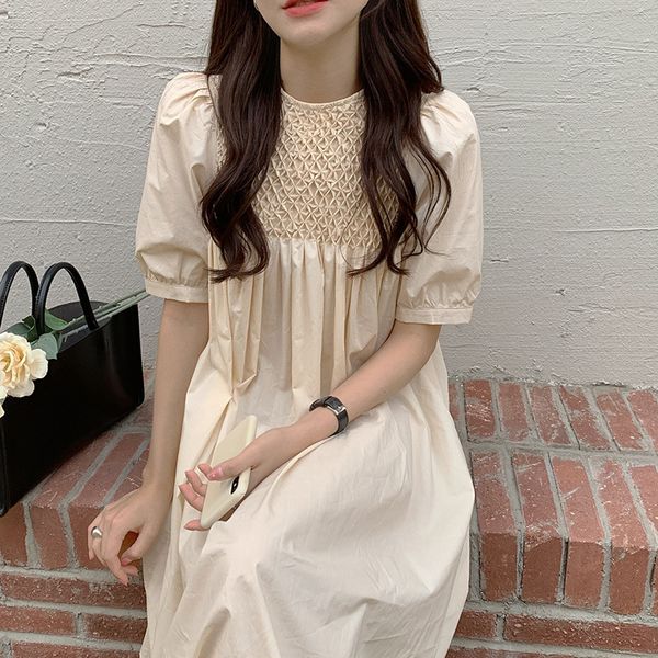 

casual dresses gentle retro solid elegance 2021 summer a-line sweet office lady streetwear loose brief women chic long es sztf, Black;gray