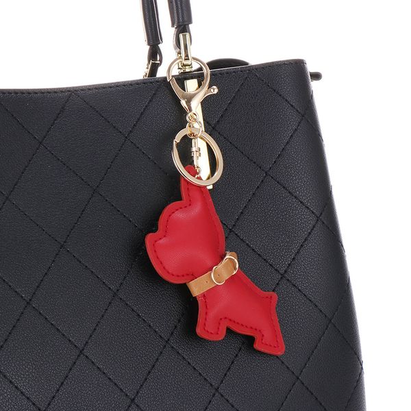 

classic design leather french bulldog charm keychain handbag car key decorate accessories for women gift, Silver