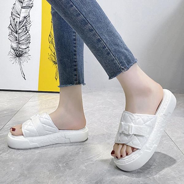 

slippers lucyever summer women platform 2021 fashion black white thick bottom slides woman comfortable soft beach flip flops