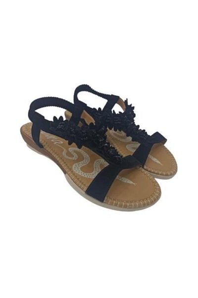 

sandals women's rubber single detailed band flat sole, Black