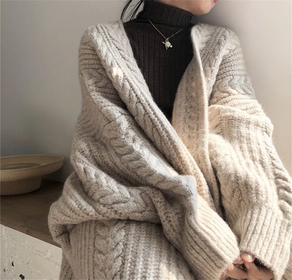 

lmq new women korean casual long sweater cardigan soft comfortable solid size loose long sleeve female bat sleeve knitted, White;black