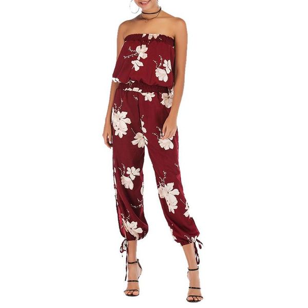 

women's jumpsuits & rompers missky 2021 women jumpsuit summer off collar backless printing chiffon female clothes, Black;white