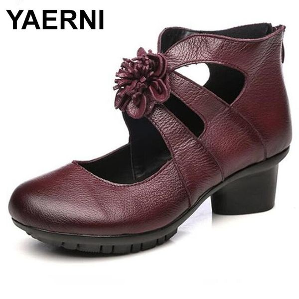 

dress shoes yaerni spring flowers genuine leather elegant fashion woman high heel soft comfort rome women e466, Black
