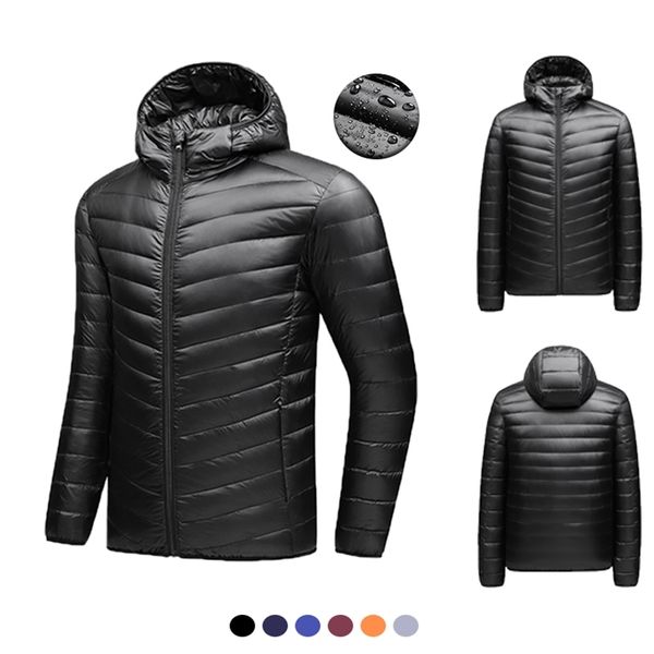 

men's light down jacket autumn winter coat men white duck down hooded coat casual portable windproof water proof down jacket men 211110, Black