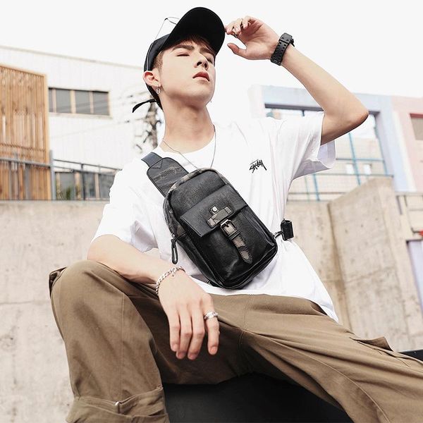 

waist bags men's chest bag pockets korean casual camouflage pu shoulder 2021 jiulin