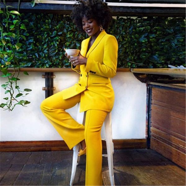 

womens blazers pants 1pcs sets fashion trend bright color yellow straight trousers suits designer female winter casual loose suit pants, White;black