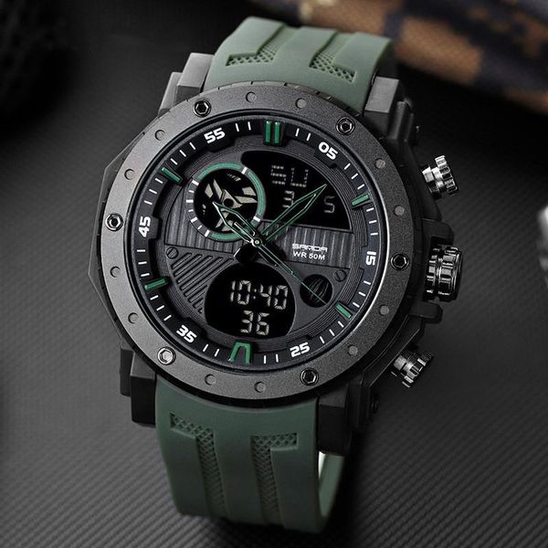 

wristwatches multi-function sports watches for men alloy case led digital watch fashion waterproof military clock outdoor, Slivery;brown