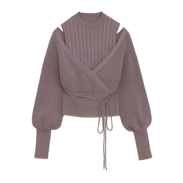 

women's sweaters turtleneck drawstring puff sleeve knitted sweet loose shoulder strapless women autumn winter pullovers, White;black