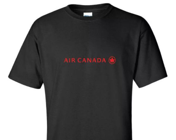 

air canada red retro logo canadian airline black cotton t-shirt, White;black